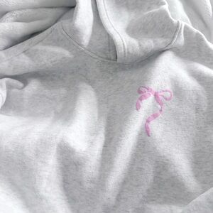 Edikted Gray Hoodie with Pink Ribbon Detail
